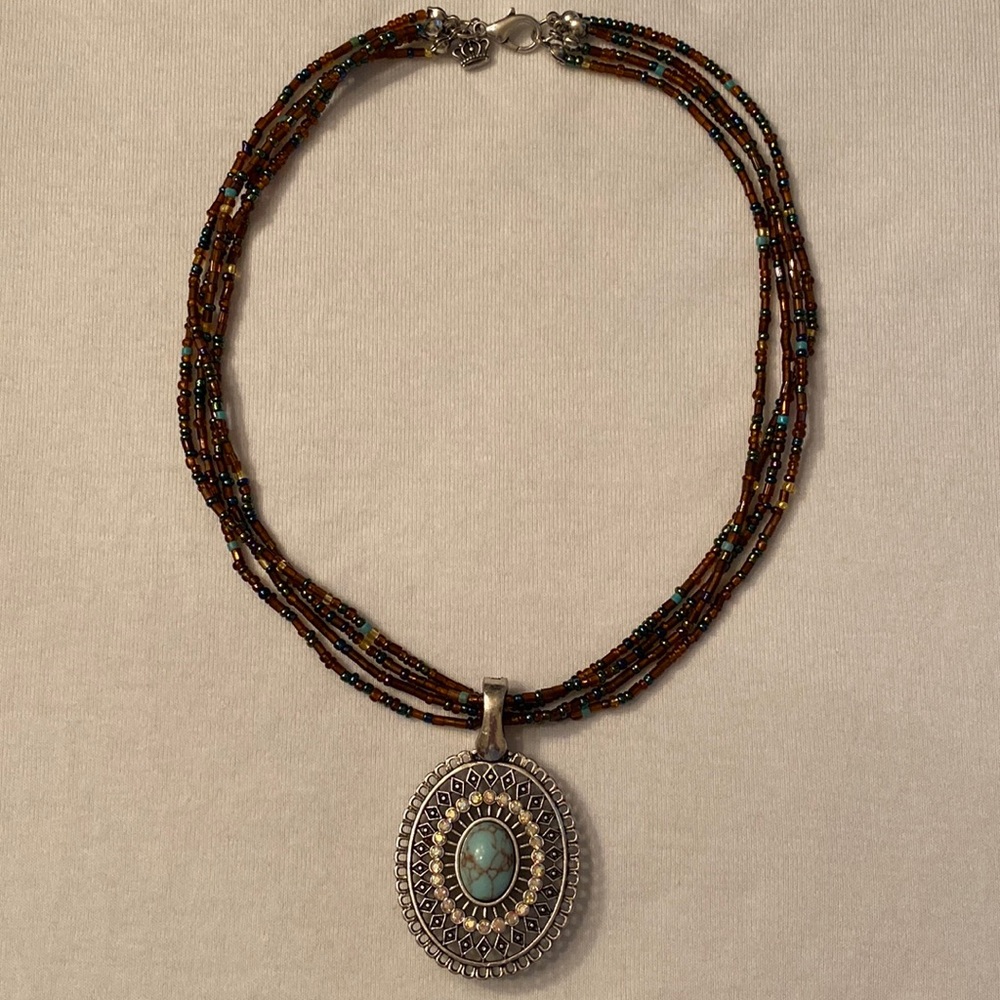Premier Designs Beaded Necklace with Two-Sided Pendant